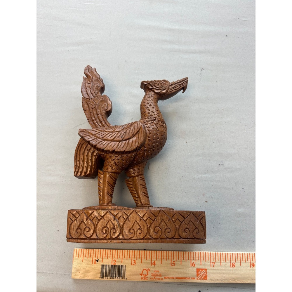 Vintage Hand Carved Wood Mythical Bird Figurine Thai Hongsa Burmese Hintha 7.5"
